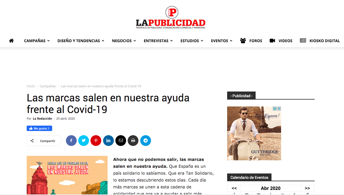 La Publicidad: Las marcas salen en nuestra ayuda frente al Covid-19