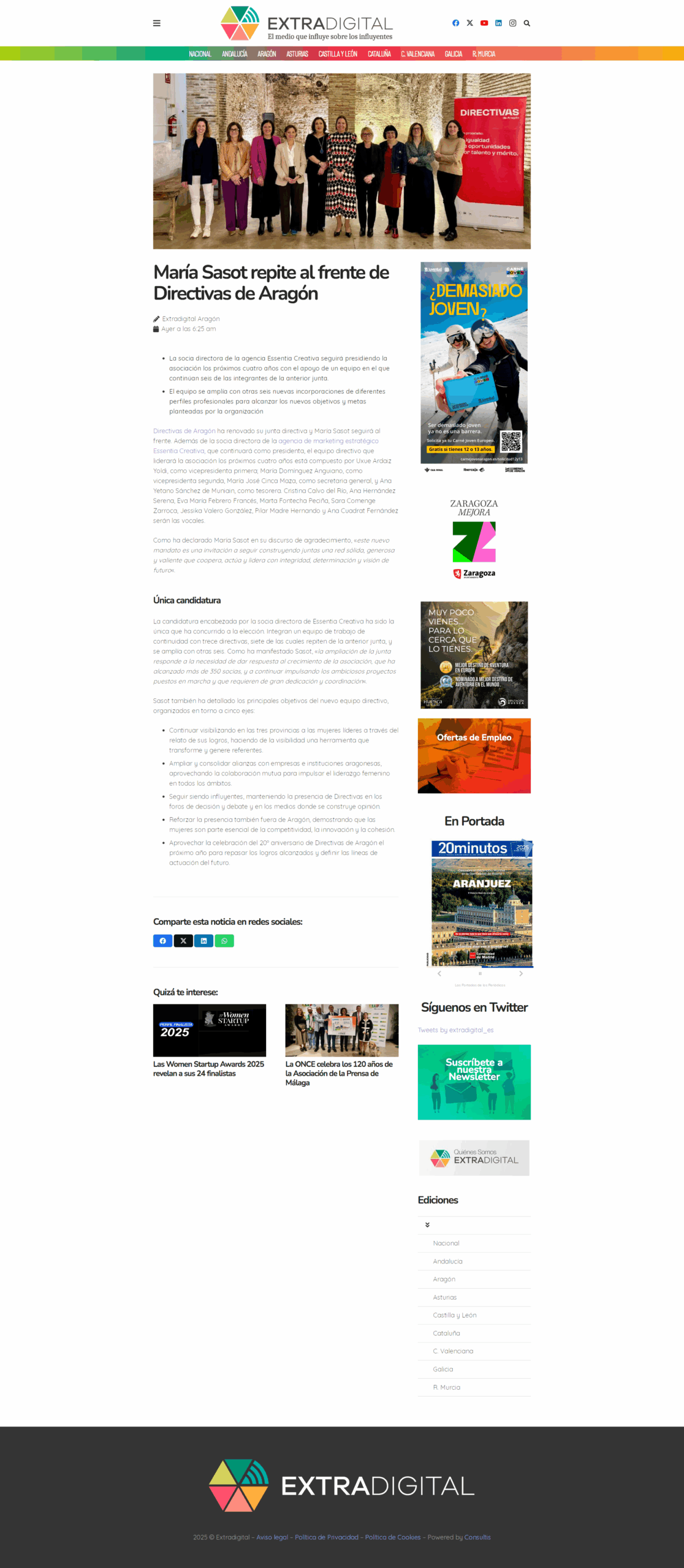 EXTRADIGITAL: María Sasot repite al frente de Directivas de Aragón