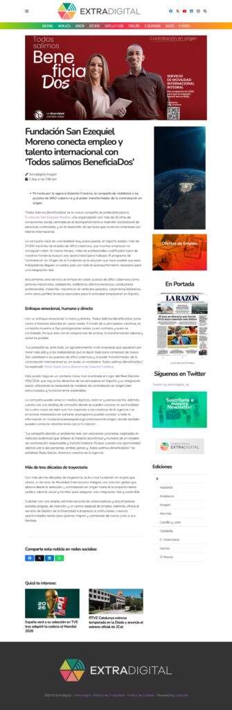 Captura de pantalla del medio extradigital donde hablan de la fundación San Ezequiel Moreno 