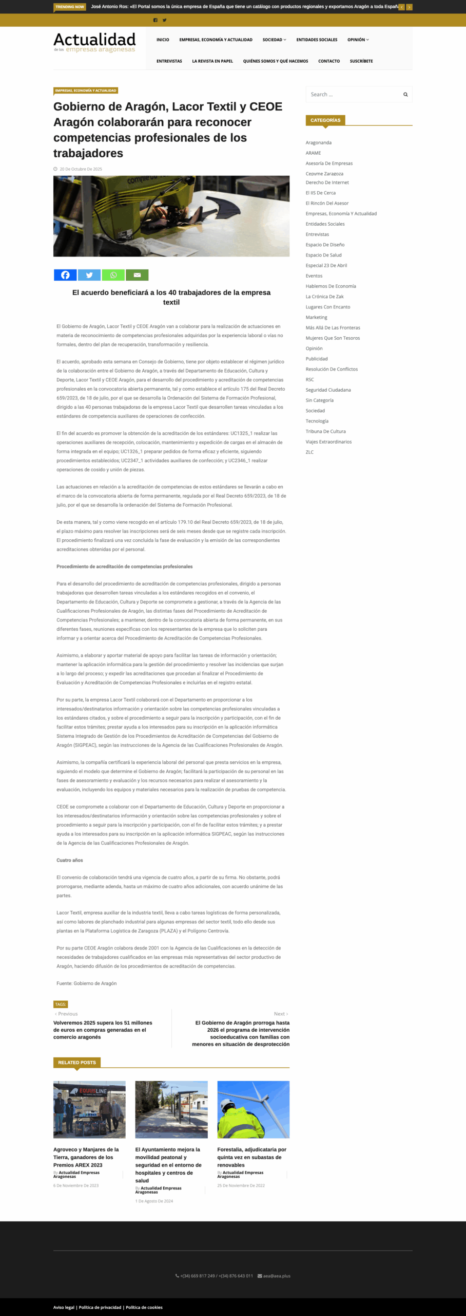 Noticia AEA, Grupo Lacor colabora para reconocer competencias profesionales de los trabajadores 