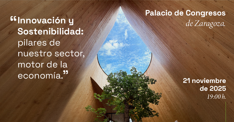 Se detalla la invitación a la gala de Innovación y sostenibilidad en el Palacio de Congresos de Zaragoza el 21 de noviembre de 2025.