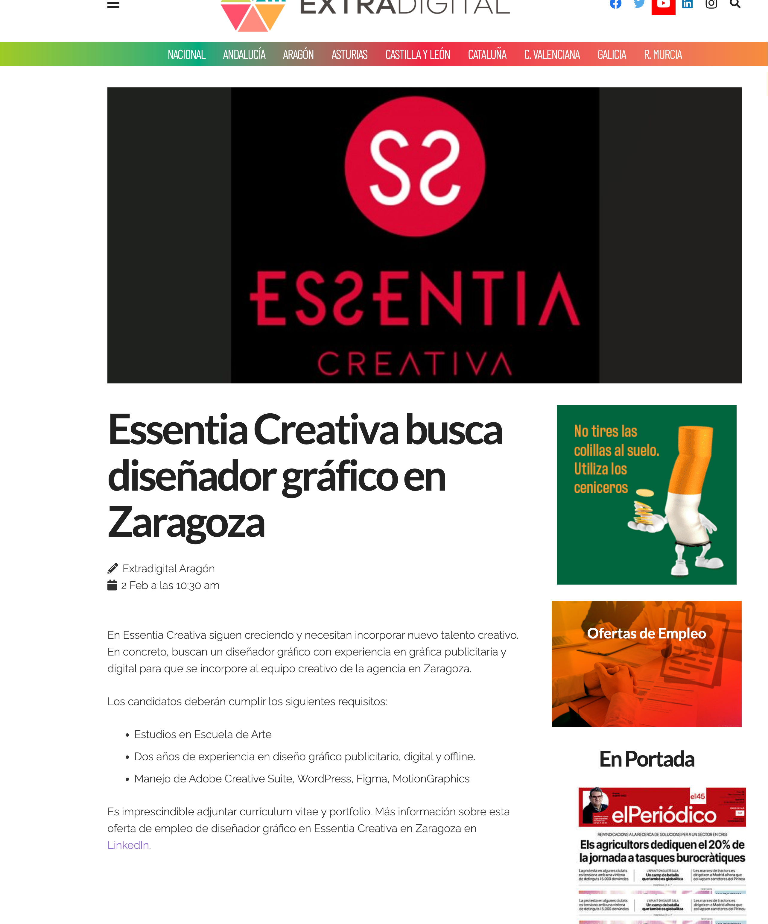Extradigital: Essentia Creativa busca diseñador gráfico en Zaragoza